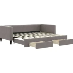 vidaXL Soffor>Dagbädd utdragbar med lådor taupe 90x200 cm tyg