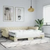 vidaXL Soffor>Dagbädd utdragbar med madrasser gräddvit 90x200 cm konstläder