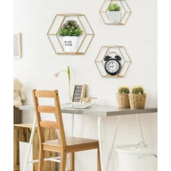 Hyllor>1-delad uppsättning hexagonala vägghyllor, förvaringshyllor