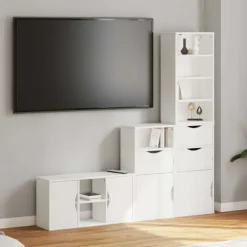 vidaXL Tv-Bänkar>4-delars TV-möbel med förvaring "ODDA" vit massiv trä furu