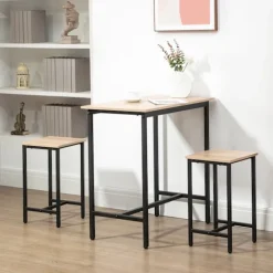 Northio Matbord>3-Delat Matbordsset För Balkong Och Trädgård, Spånskiva Och Stålstomme, Naturligt Trälook Och Svart, 80X50X85Cm