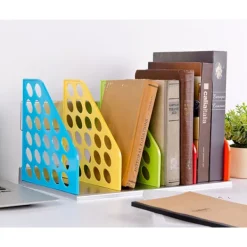 Kontorsmöbler>DIY-montering 4 sektioner färgglad skrivbordsbokhylla kraftig plastbokhylla stödhylla skrivbordsförvaringsdelar filförvaring bokhöjare bokhylla B