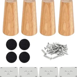 Soffbord>Drenky Set med 4 trämöbler Ben 8cm Säng Ben Raka soffbord Ben Kök Möbel Ben Valnöt Finish med installationstillbehör för