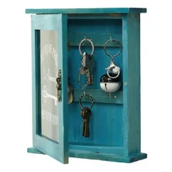 Skåp>/EA/Tränyckelbox, Retro, Vägg, Nyckelskåp med Magnetisk Dörr, Hållbar Massiv Träförvaring med 6 Krokar-B
