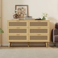 Byråer>Elegant byrå med 6 lådor | Träskänk med metallhandtag