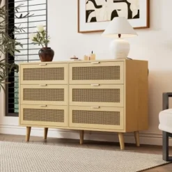 Byråer>Elegant byrå med 6 lådor | Träskänk med metallhandtag