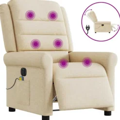 vidaXL Fåtöljer>Elektrisk massagefåtölj gräddvit tyg