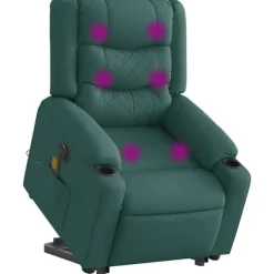 vidaXL Fåtöljer>Elektrisk massagefåtölj med uppresningshjälp mörkgrön tyg