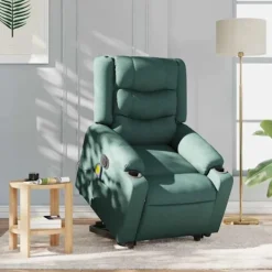 vidaXL Fåtöljer>Elektrisk massagefåtölj med uppresningshjälp mörkgrön tyg