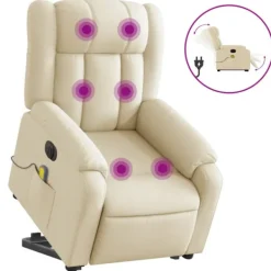 vidaXL Fåtöljer>Elektrisk massagefåtölj med uppresningshjälp gräddvit tyg