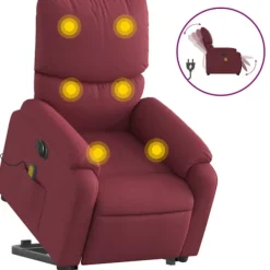 vidaXL Fåtöljer>Elektrisk massagefåtölj med uppresningshjälp vinröd tyg