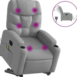 vidaXL Fåtöljer>Elektrisk massagefåtölj med uppresningshjälp ljusgrå tyg