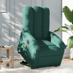 vidaXL Fåtöljer>Elektrisk massagefåtölj med uppresningshjälp mörkgrön tyg