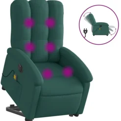 vidaXL Fåtöljer>Elektrisk massagefåtölj med uppresningshjälp mörkgrön tyg