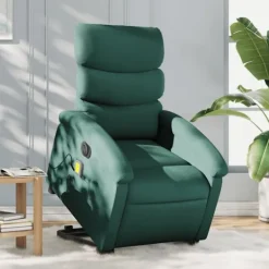 vidaXL Fåtöljer>Elektrisk massagefåtölj med uppresningshjälp mörkgrön tyg