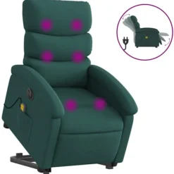 vidaXL Fåtöljer>Elektrisk massagefåtölj med uppresningshjälp mörkgrön tyg