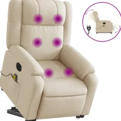 vidaXL Fåtöljer>Elektrisk massagefåtölj med uppresningshjälp gräddvit tyg