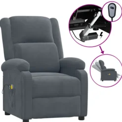 vidaXL Fåtöljer>Elektrisk massagefåtölj mörkgrå sammet