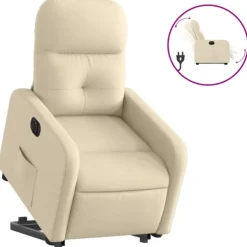 vidaXL Fåtöljer>Elektrisk reclinerfåtölj med uppresningshjälp gräddvit tyg