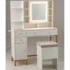 COSTWAY Sminkbord>Ensemble Coiffeuse och Taburett med Belyst Spegel , Laddningsstation LED-lampor 3 Färger, Lådor, Glasyta