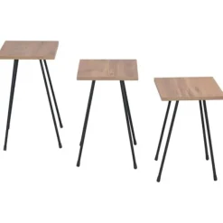 DÉCOSHOP26 Småbord>Ensemble de 3 moderna sidobord i elegant design i metall och MDF med träimitation DEC050087
