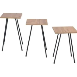 DÉCOSHOP26 Småbord>Ensemble de 3 moderna sidobord i elegant design i metall och MDF med träimitation DEC050087