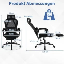 Northix Kontorsmöbler>Ergonomisk kontorsstol med fotstöd och justerbart ryggstöd