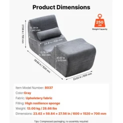 DUOKU Soffor>Ergonomisk Yogaklubbsoffa--Tillverkad av Böjd Skum för Massage, Stretching, Avkoppling-Grå