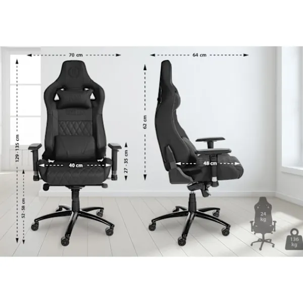 BellaFurn Kontorsmöbler>Exklusivt läderkontorstol - Ergonomisk - trompetfunktion - Metallram | Färg: Svart