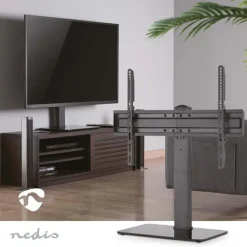 Nedis Tv-Bänkar>Fast TV Stand | 37 - 70 " | Maximal skärmvikt som stöds: 40 kg | Justerbar förinställda höjder | Härdat glas / Stål | Svart