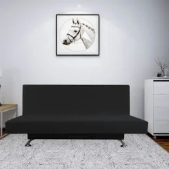 Soffor>Fleece Stretch Sofföverdrag – Spandex Halkfritt Mjukt Soffskydd, med Elastisk Botten för Barn, Husdjur (Futon, Svart)