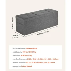 DUOKU Kistor & Koffertar>Fällbar förvaringsbänk i linne--uppfällbar med sidofickor, som stödjer upp till 299,37 kg, grå