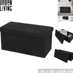 URBAN LIVING Kistor & Koffertar>Fällbar förvaringsbänk i plysch "Kube" - Svart - L 76 x P 37,5 x H 37,5 cm