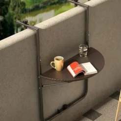 Balkongmöbler>Fällbart balkongbord, hängande för räcke, brun