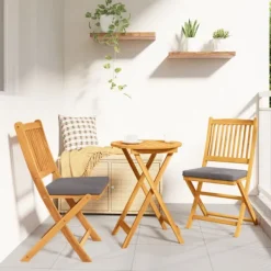 vidaXL Balkongmöbler>Fällstol med kudde 2 pcs Grå 49 x 57.5 x 92cm Massivt akaciaträ