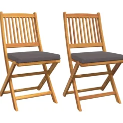 vidaXL Balkongmöbler>Fällstol med kudde 2 pcs Grå 49 x 57.5 x 92cm Massivt akaciaträ