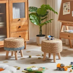 9054726972746 Pallar>Fotpall i pastoral stil, träsoffpallar, för sovrum, vardagsrum, sovrum, 28×28 CM, naturlig färg