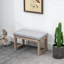 Northio Pallar>Fotpall Med Linnelook, Pall Med Träben, Entrébänk För Vardagsrum, Sovrum, Grå, 68 X 38 X 42 Cm