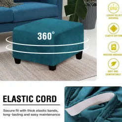 OCEAN Sittpuffar>Fotpallskydd Elastisk Sammet Fotpallskydd Djup Havsblå Rund