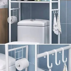 HS Hyllor>Fristående Badrumshylla Med 3 Hyllor För Installation Över Toalett, Vit