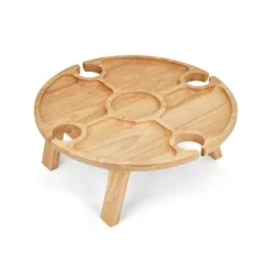 LIVOO Småbord>Förrättsbricka - - MES150 - Gummiträ - Avdelarbricka - 4 skåror för glas - Hopfällbara ben