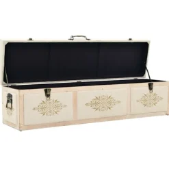 Kistor & Koffertar>Förvaringsbänk 110 cm gräddvit massivt granträ och tyg 15000