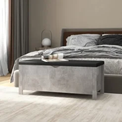 vidaXL Kistor & Koffertar>Förvaringsbänk med dyna betonggrå 105x40x45 cm konstruerat trä