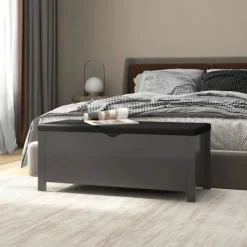 vidaXL Kistor & Koffertar>Förvaringsbänk med dyna grå 105x40x45 cm konstruerat trä