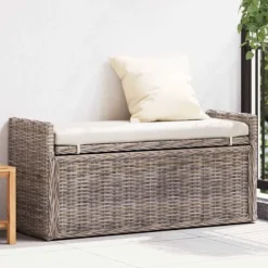 vidaXL Balkongmöbler>Förvaringsbänk med kudde Grå 110 x 40 x 50 cm Rotting