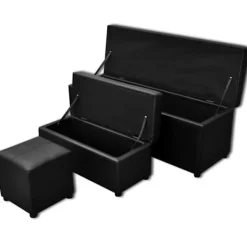 vidaXL Kistor & Koffertar>Förvaringsbänkar 3 st konstläder svart