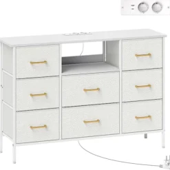 Northio Byråer>Förvaringsbyrå med 8 tyglådor, stålram, krämfärgad