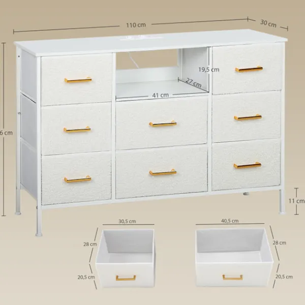 Northio Byråer>Förvaringsbyrå med 8 tyglådor, stålram, krämfärgad