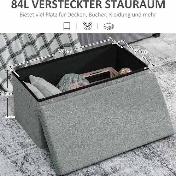 Northio Kistor & Koffertar>Förvaringsfotpall, Klädd Bänk med Lock, Mörkgrå