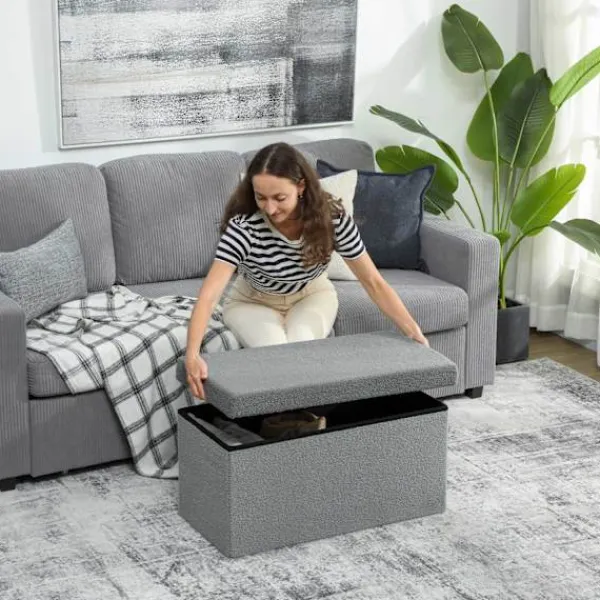 Northio Kistor & Koffertar>Förvaringsfotpall, Klädd Bänk med Lock, Mörkgrå